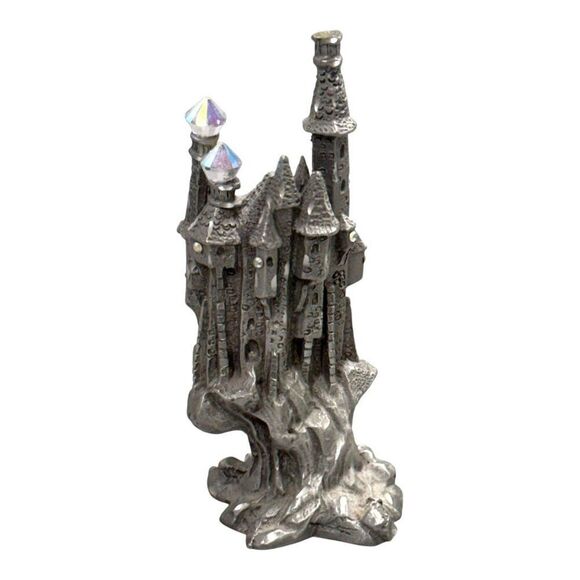 Rawcliffe Pewter 1994 Fantasy Castle Sculpture Crystal Accents & Face RPG READ - Picture 3 of 6